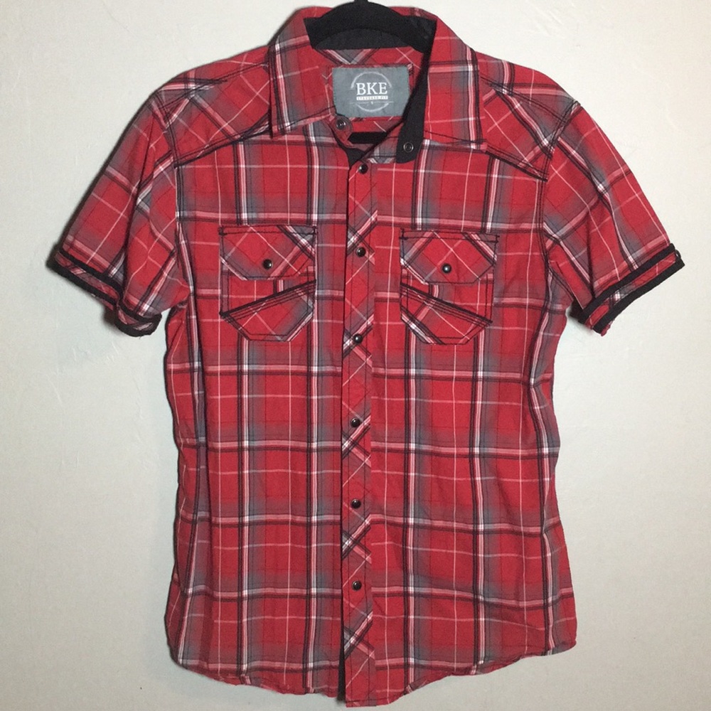 BKE Short Sleeve Plaid Button Up (Standard Fit)